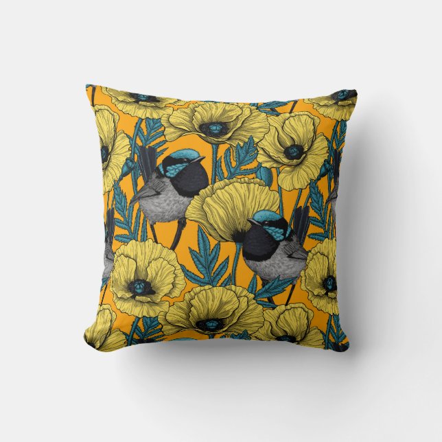 Coussin Fée et pavots en jaune (Recto)