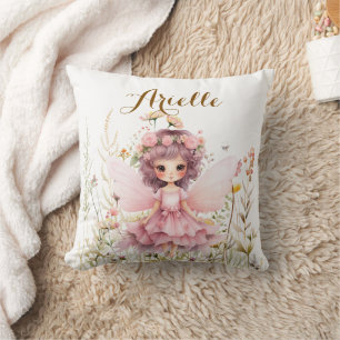 Coussin Fée fantaisie fleur sauvage pastel