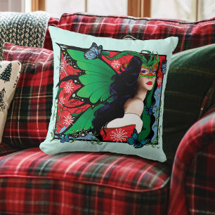Coussin Fée Solstice Rouge Vert Noël