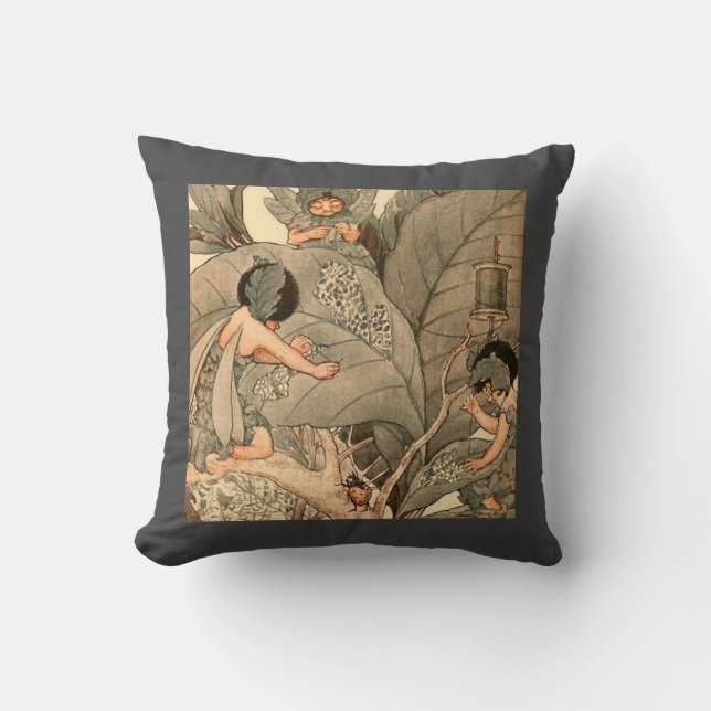 Coussin Fées des feuilles réparant les feuilles (Recto)