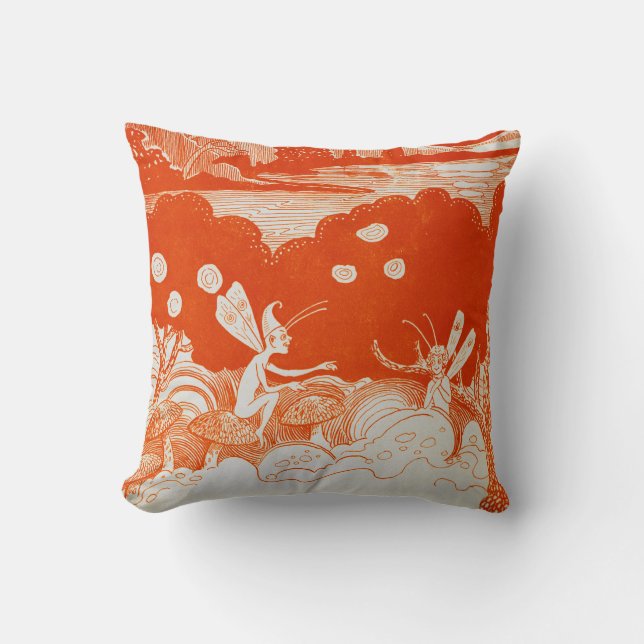 Coussin Fées Fées Orange Champignons (Recto)