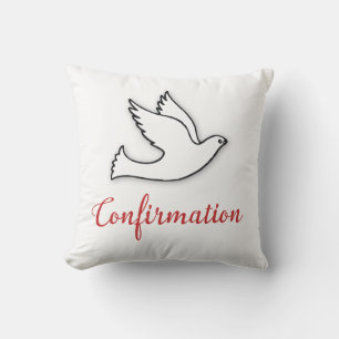 Coussin Félicitations Confirmation Colombe avec Or, Rouge