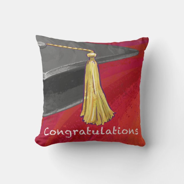 Coussin Félicitations Diplômé Noir et Rouge (Recto)