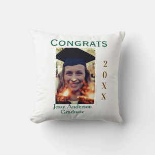 Coussin Félicitations diplômé vert or année 20XX nomsimple