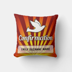 Coussin Félicitations Dove de Confirmation avec Or, Rouge