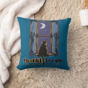 Coussin Feline de la flambée : Chat noir dans une nuit mag