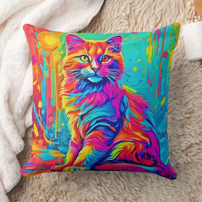 Coussin Feline Lumineuse : Chat en néon coloré (Couverture)