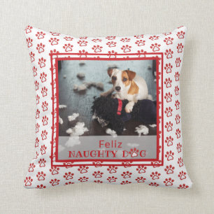 Coussin Feliz Naughty Chien Red Paw Motif Animal Photo