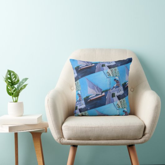 Coussin Feluccas sur le Nil Peinture d'Alfred Fox (Chaise)