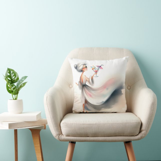 Coussin Femme Âgée Avec Boisson De Fête (Chaise)