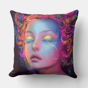 Coussin Femme Alien aux cheveux cosmiques