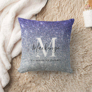 Coussin Femme Argent Violet Ombre Paillettes Monogramme No
