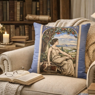 Coussin Femme Art Nouveau lisant sous un arbre d'époque