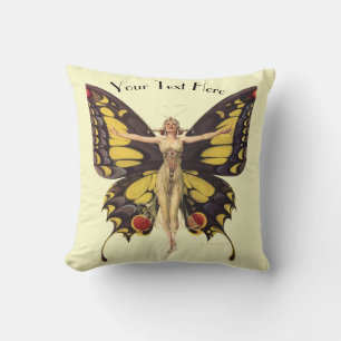 Coussin Femme Art Nouveau vintage Avec Ailes Papillon