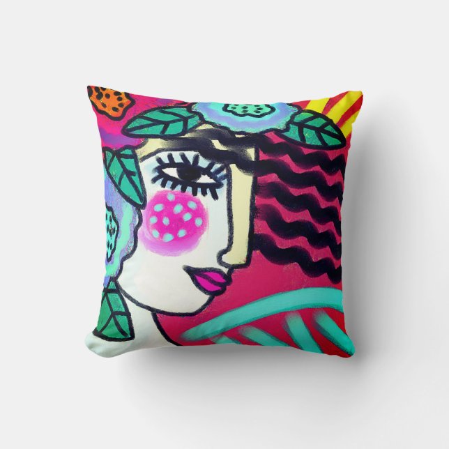 Coussin Femme aux fleurs Art Abstrait (Recto)