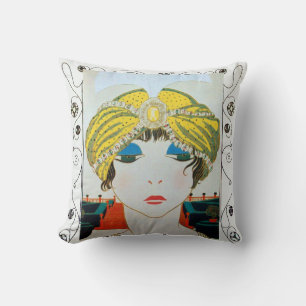 Coussin FEMME AVEC TURBAN JAUNE ORIENTAL / Mode Beauté