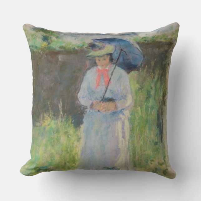 Coussin Femme avec un parasol (en pastel sur le papier) (Recto)