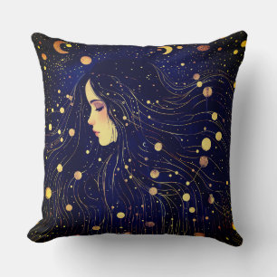 Coussin Femme céleste déesse Lune étoiles Ciel