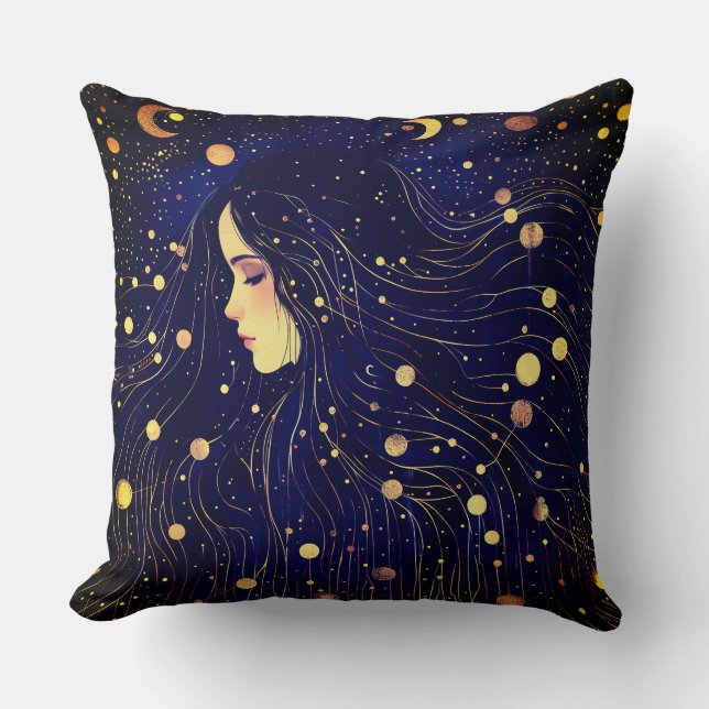 Coussin Femme céleste déesse Lune étoiles Ciel (Recto)
