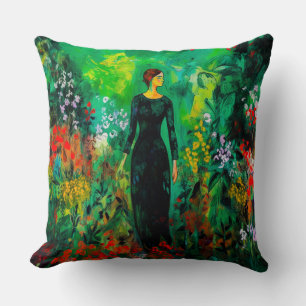 Coussin Femme dans la belle prairie verte