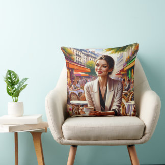 Coussin Femme de beauté au café