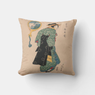 Coussin Femme de kimono japonais antique Ukiyo-e gravure s