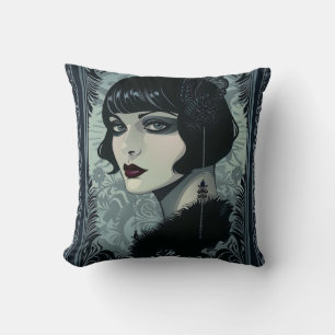 Coussin Femme des années Roaring gothique bleu et noir
