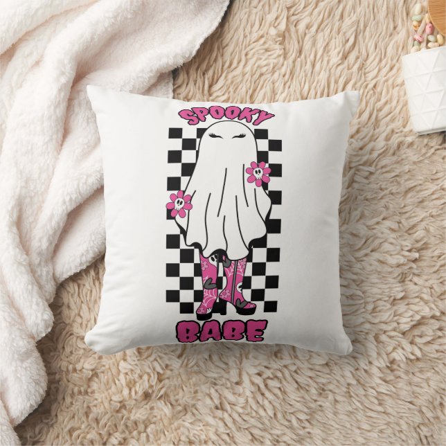 Coussin Femme "Éffrayant Babe" Fantôme d'Halloween - Rose  (Couverture)