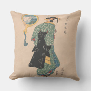 Coussin Femme en kimono japonais, œuvre d'art représentant