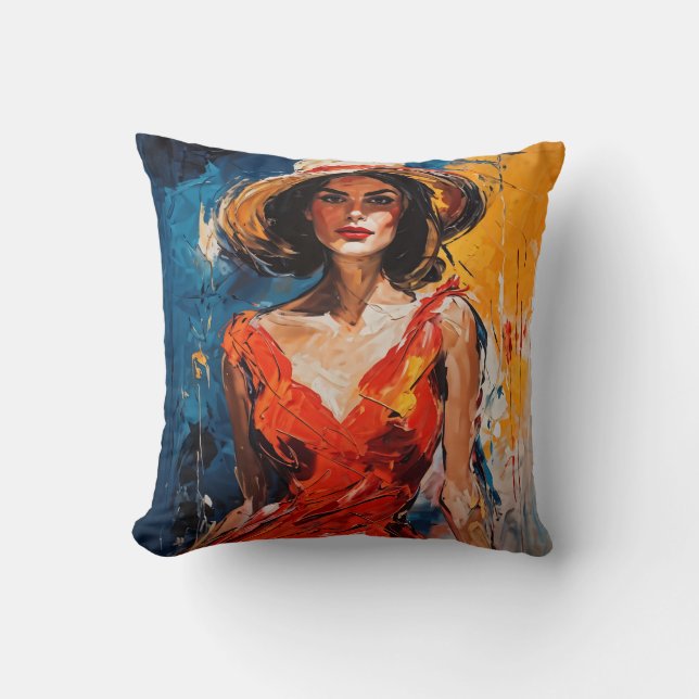 Coussin Femme en Robe de Cocktail Rouge (Recto)