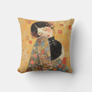 Coussin Femme et chat inspirés par Klimt