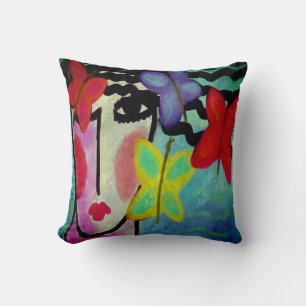 Coussin Femme et papillons Art Abstrait