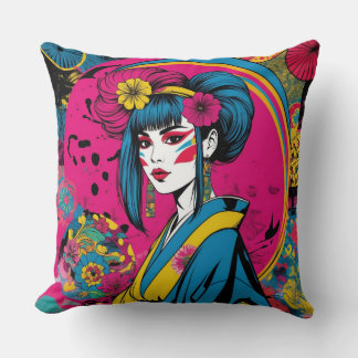 Coussin Femme geisha japonaise en kimono traditionnel