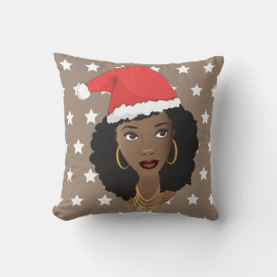 Coussin Femme noire, Santa Hat, Motif des étoiles blanche