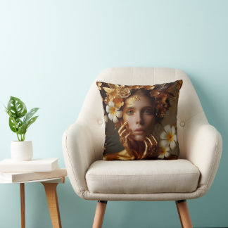 Coussin Femme Préraphaélite Dorée 3