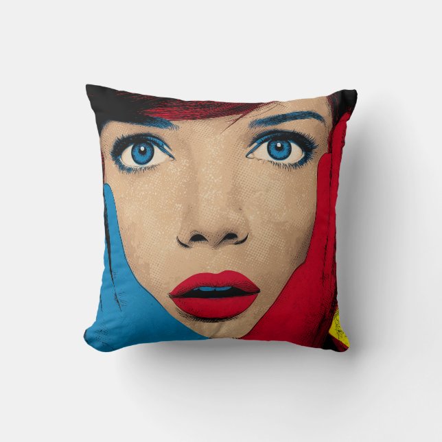Coussin Femme surprise en pop art (Recto)