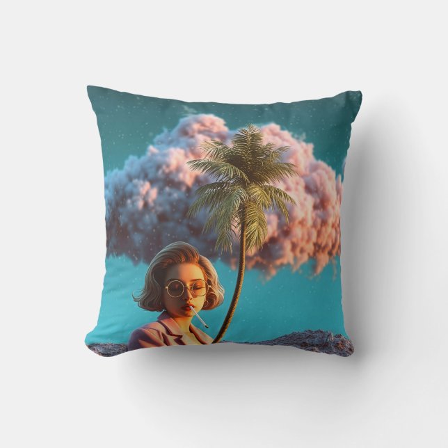 Coussin Femme surréaliste avec palmier (Recto)