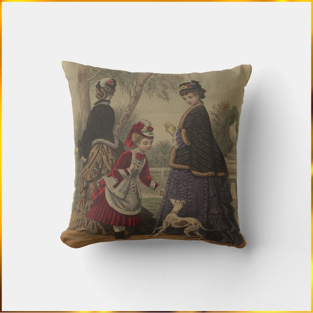 Coussin Femme Victorienne Fille & Chien Sur Une Promenade (Créateur téléchargé)
