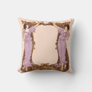 Coussin Femmes Art Nouveau Cadre Floral Décoratif Vintage