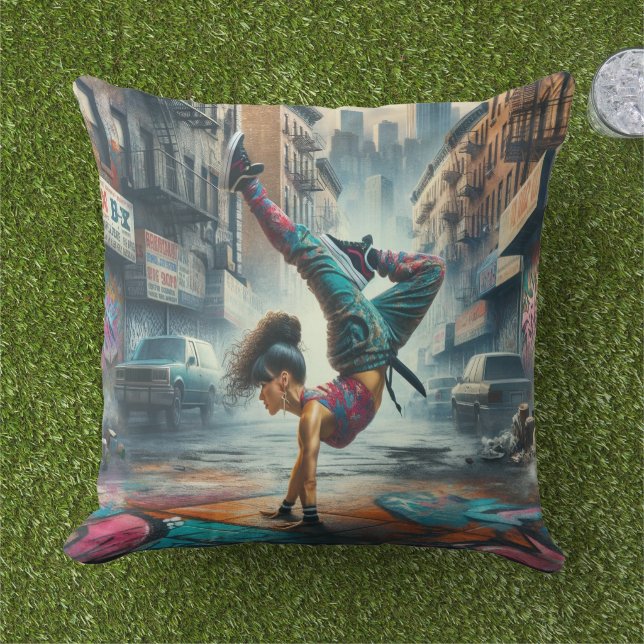 Coussin Femmes en action de Breakdancer Silhouette de New  (Herbe)
