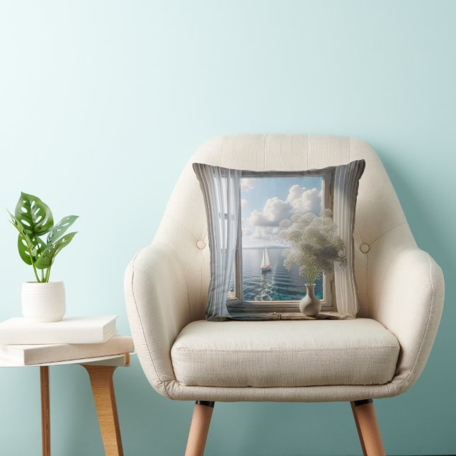 Coussin Fenêtre avec voilier Vue Océan (Chaise)