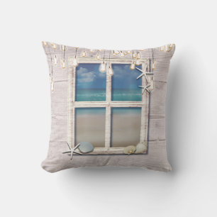 Coussin Fenêtre de plage tropicale Bois blanc Élégant Chic