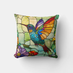 Coussin Fenêtre de style Tiffany pour colibri