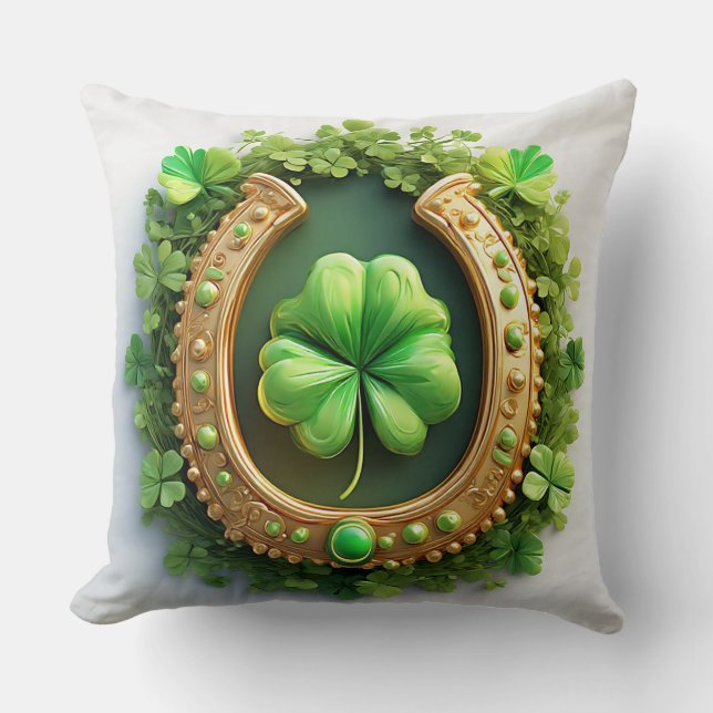 Coussin Fer à cheval doré et trèfle chanceux (Recto)