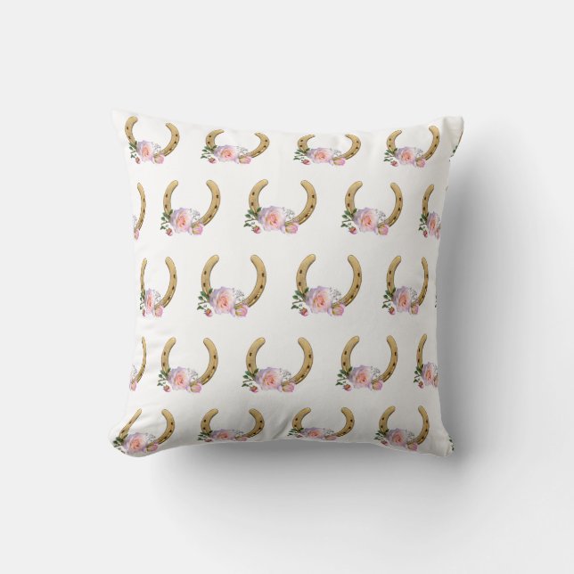 Coussin Fer à cheval et fleurs sur fond blanc (Recto)
