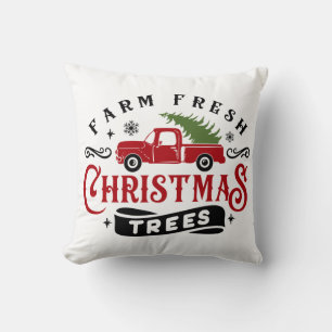 Coussin Ferme Arbres de Noël frais Camion Vintage
