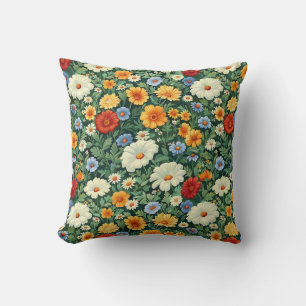 Coussin Ferme aux fleurs sauvages Prairie élégante Vert Ro