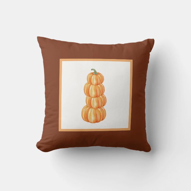 Coussin Ferme de citrouilles d'automne avec cadre marron (Recto)