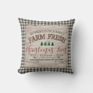 Coussin Ferme de Noël Arbre de Noël Famille Bois rustique