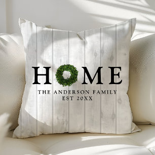 Coussin Ferme en bois blanc rustique Boxwood Wreath Home